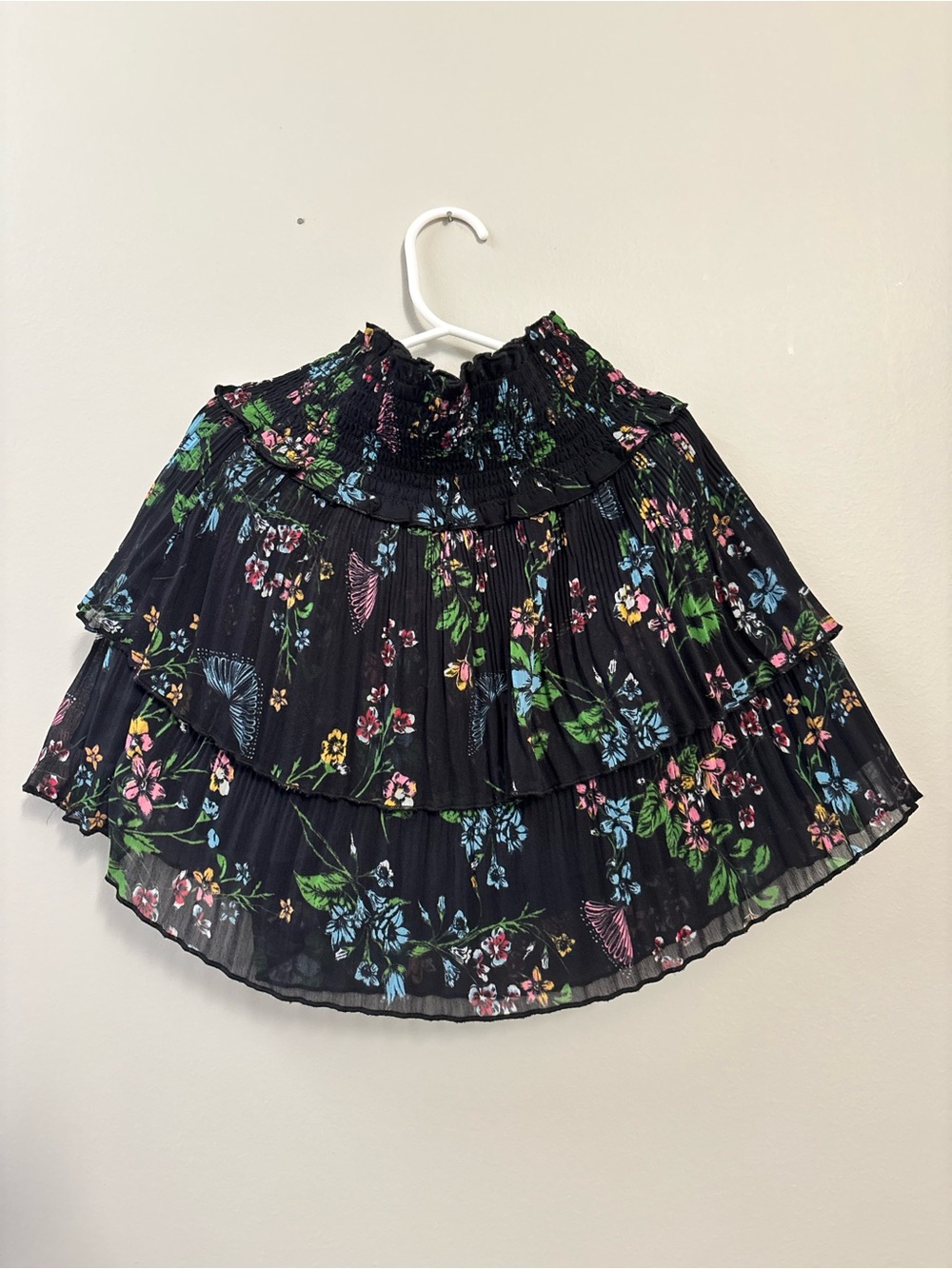 Katie J NYC Black Colorful Floral Tiered Mini Skirt